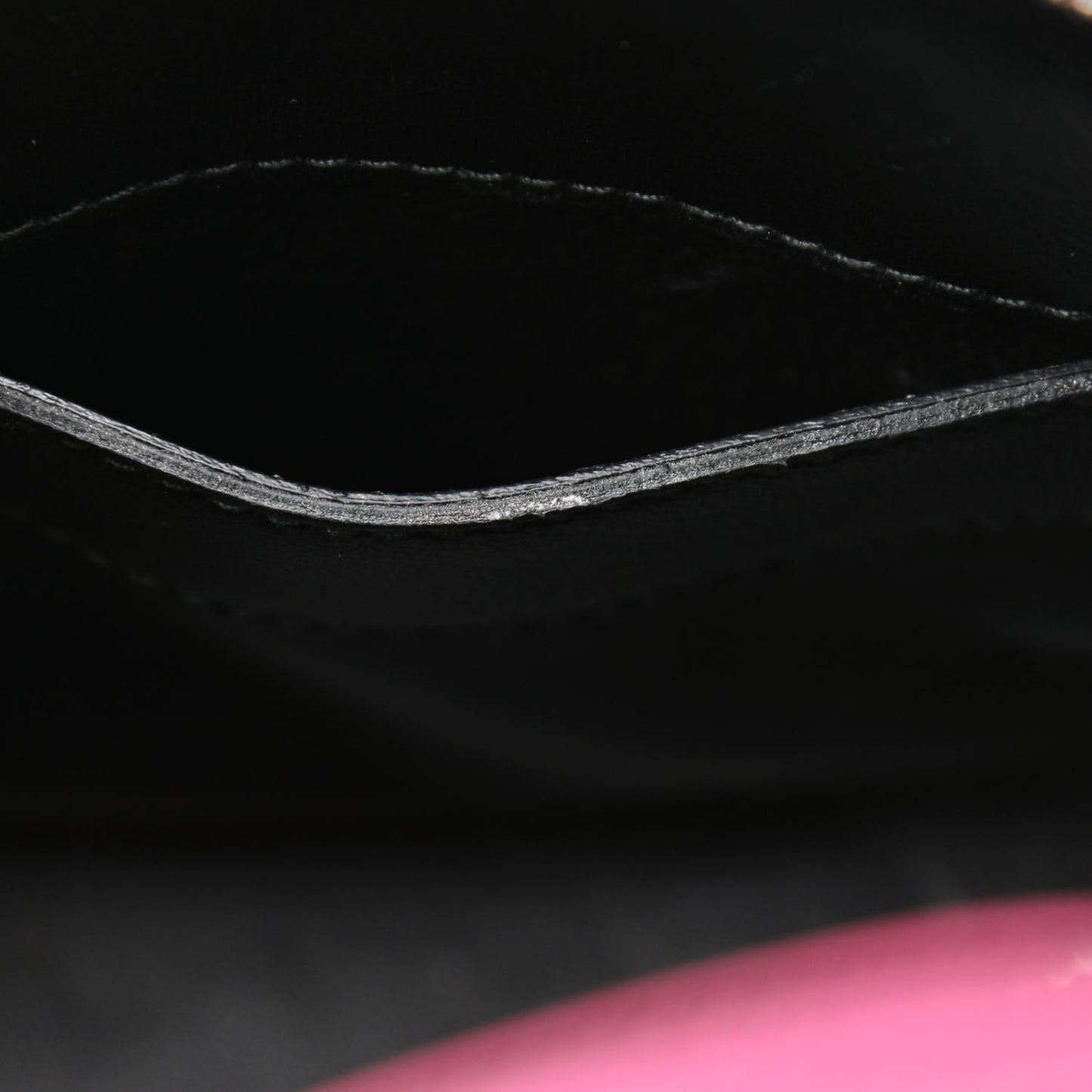 Signature Grained Calfskin Logo XXS Ville Top Handle Bag Rose Bubblegum Black
