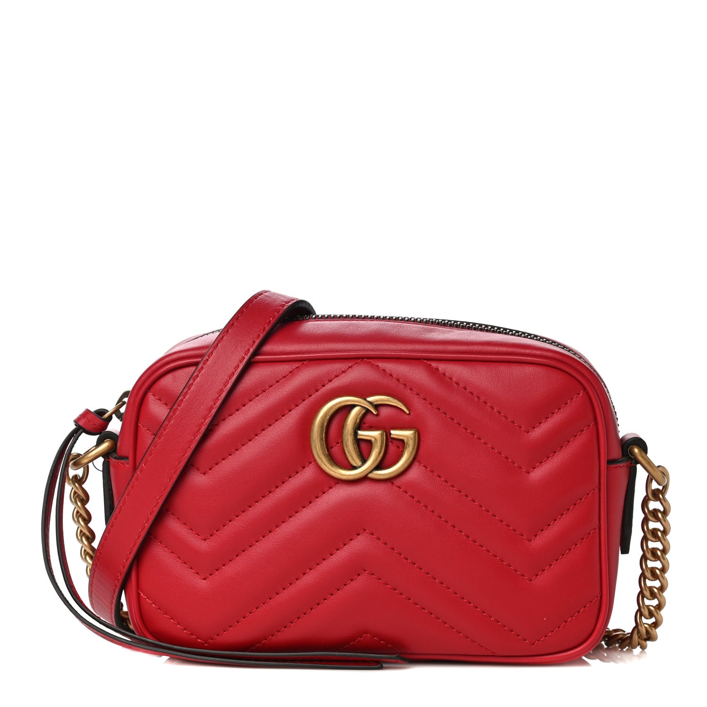 Calfskin Matelasse Mini GG Marmont Chain Shoulder Bag Hibiscus Red