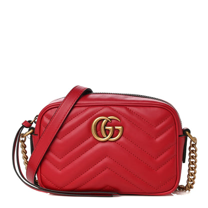 Gucci Calfskin Matelasse Mini GG Marmont Chain Shoulder Bag Hibiscus Red 1 of 16