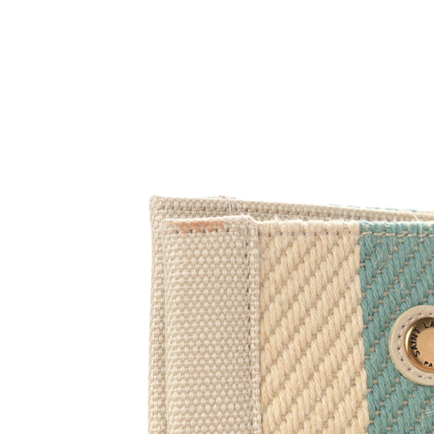 Saint Laurent Cotton Linen Calfskin Striped Rive Gauche Tote Water Green 11 of 11