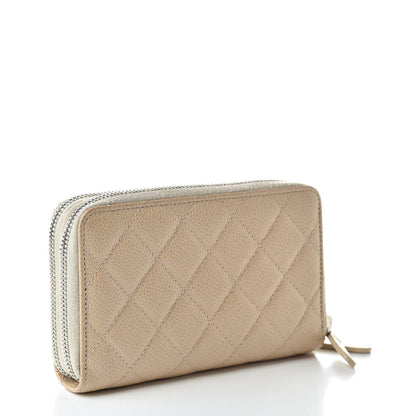 Chanel Caviar Quilted Large Gusset Double Zip Around Wallet Beige 3 of 11