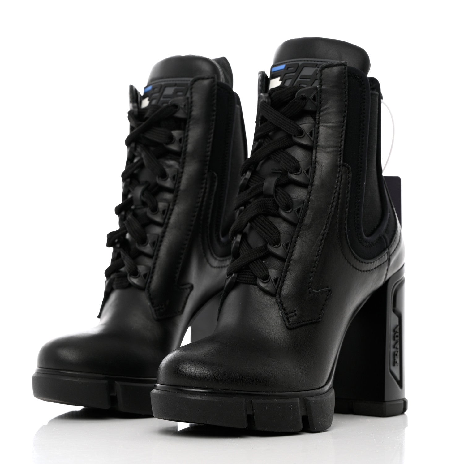 Prada Vitello Montana Neoprene Lace Up Chelsea 110mm Ankle Boots 35 Black 3 of 11