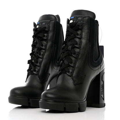 Prada Vitello Montana Neoprene Lace Up Chelsea 110mm Ankle Boots 35 Black 3 of 11