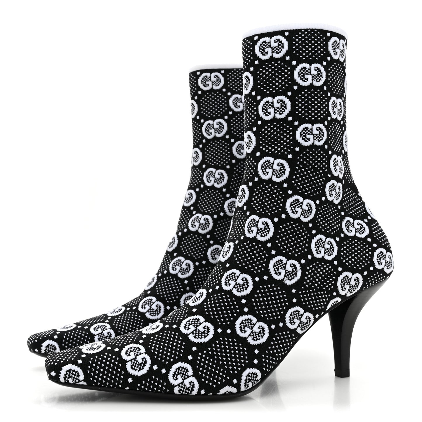 Technical Jersey Knit GG Monogram Square G 75mm Ankle Boots 38 Black Great White