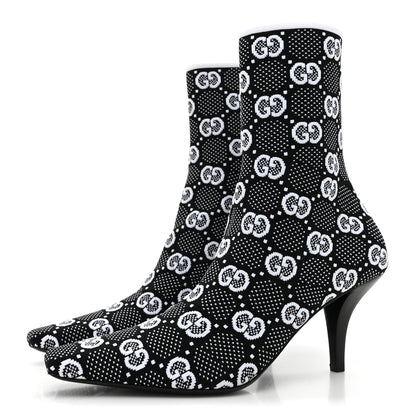 Gucci Technical Jersey Knit GG Monogram Square G 75mm Ankle Boots 38 Black Great White 3 of 9