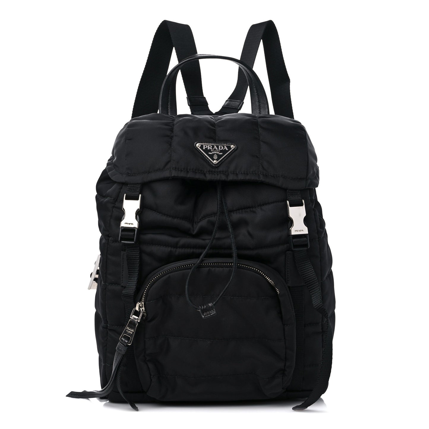 Tessuto Nylon Quilted Double Buckle Backpack Black