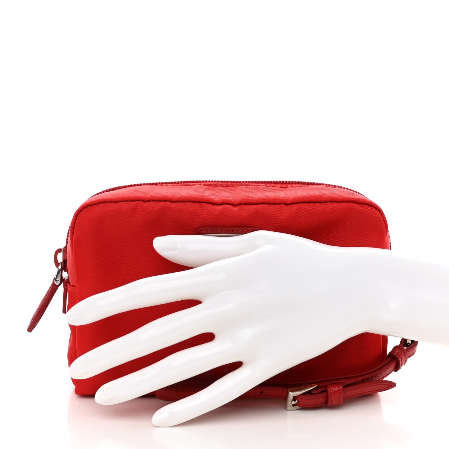Prada Tessuto Nylon Vela Saffiano Necessaire Wristlet Pouch Rosso 3 of 10