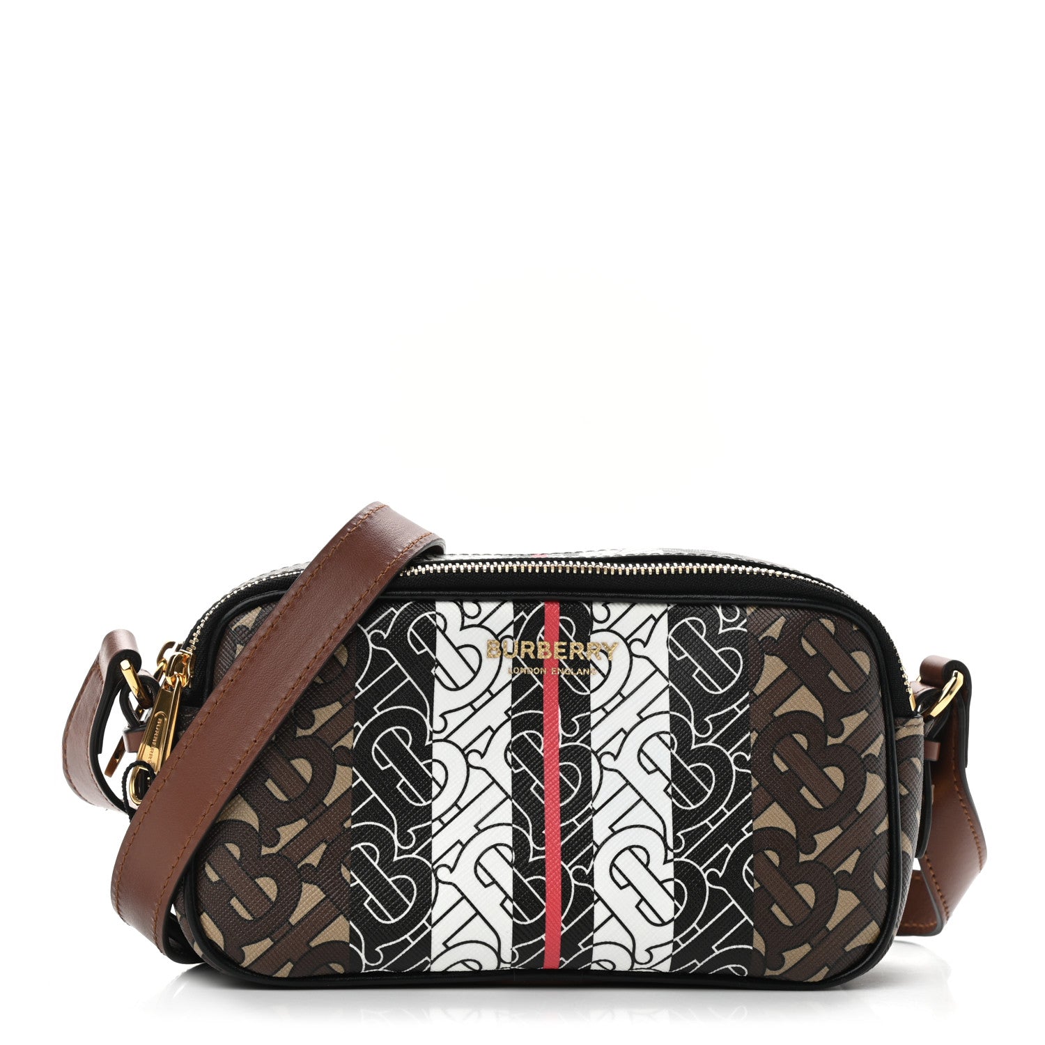 Burberry E-Canvas Monogram Stripe Micro Camera Bag Bridle Brown 1 of 10