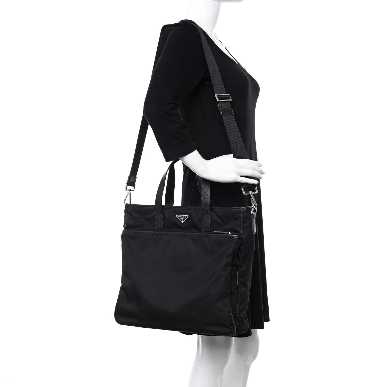 Prada Tessuto Nylon Saffiano Tote Black 2 of 13