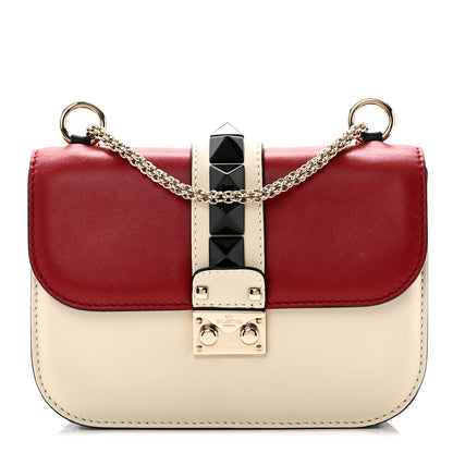 Valentino Garavani Vitello Small Glam Lock Rockstud Flap Red Ivory Black 1 of 9