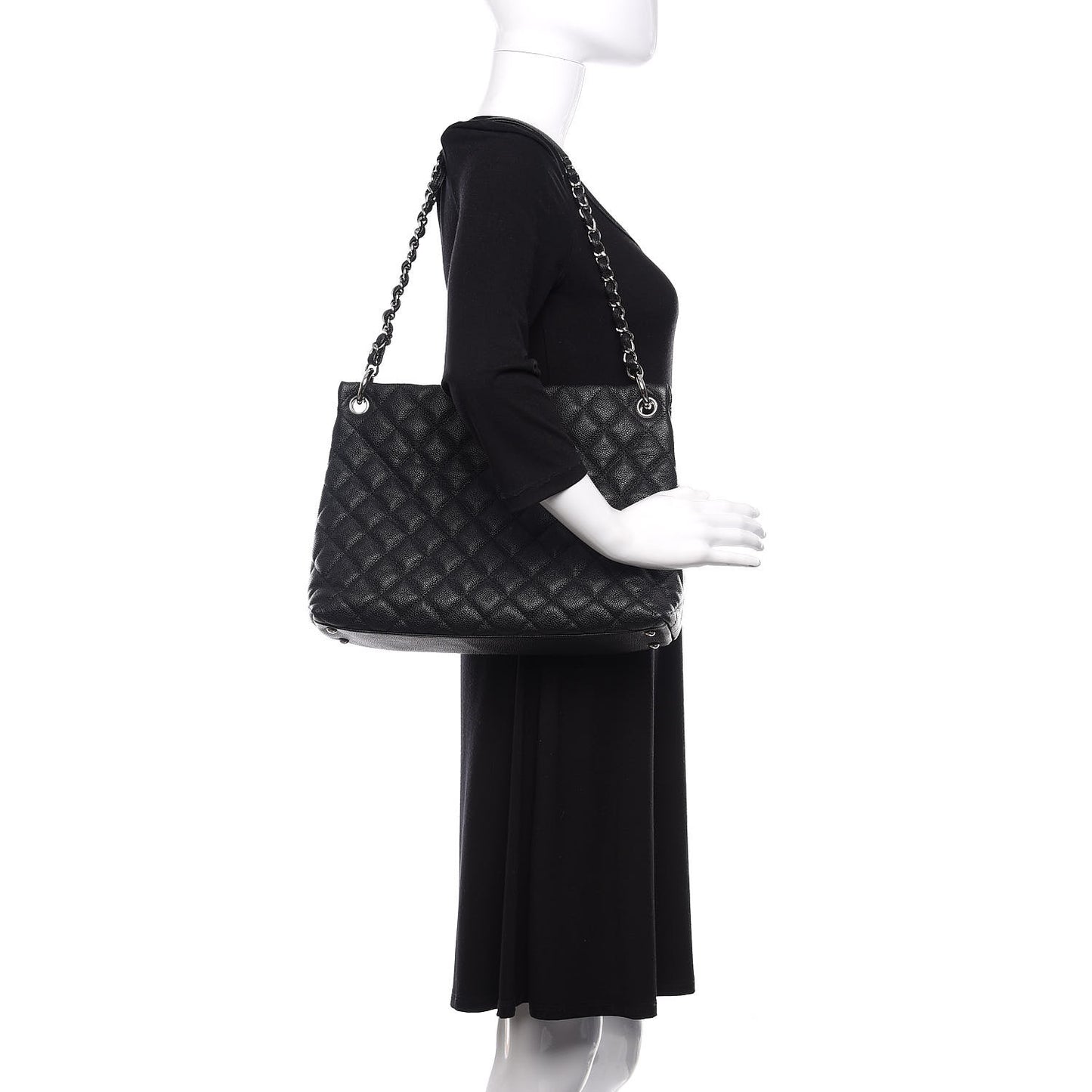 Caviar Quilted CC Shopping Tote Black