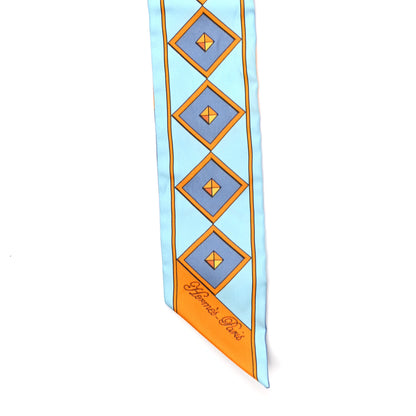 Hermes Silk Colliers Et Chiens Twilly Ciel Orange Gris Bleuete 4 of 4