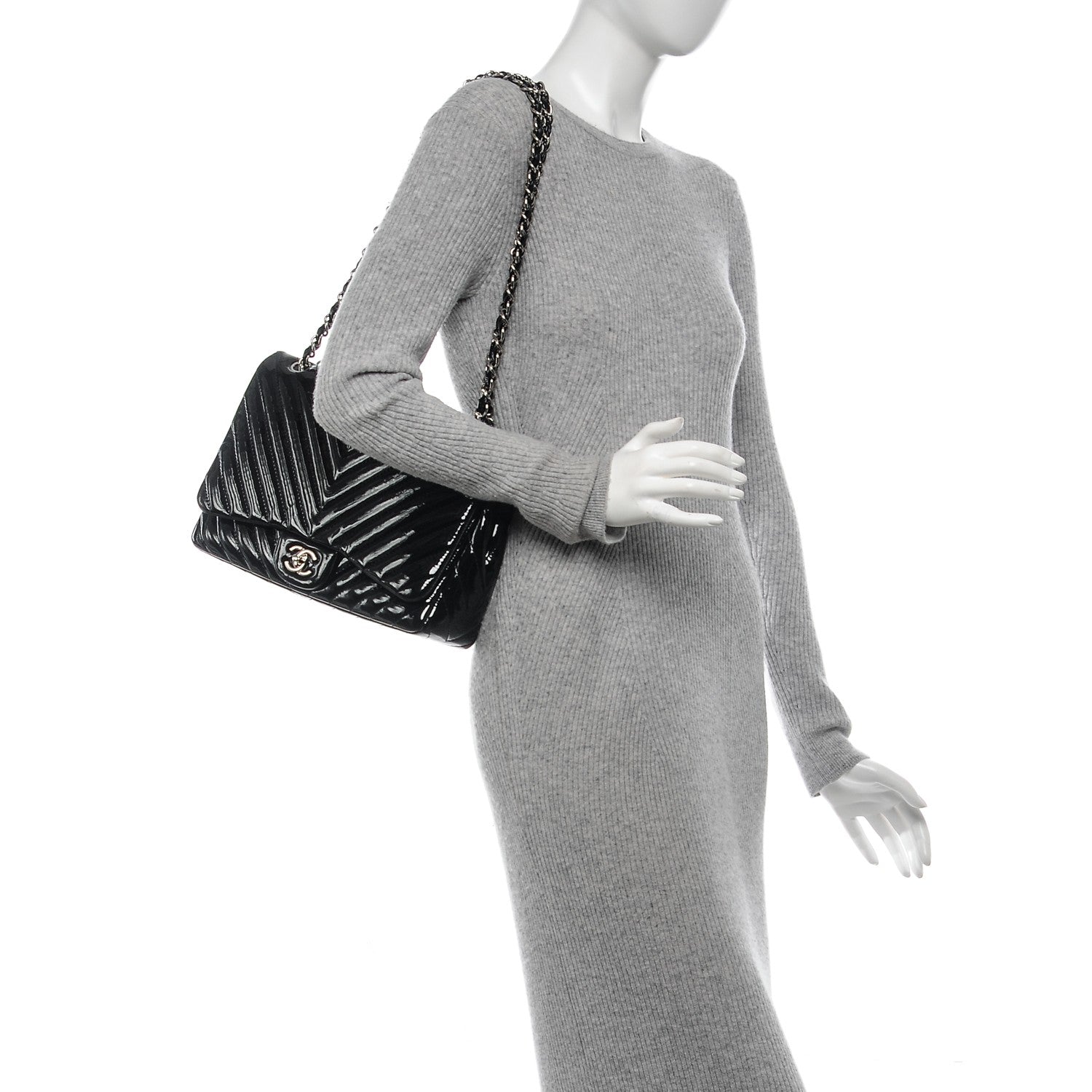 Chanel Patent Chevron Jumbo Single Flap Black 2 of 8