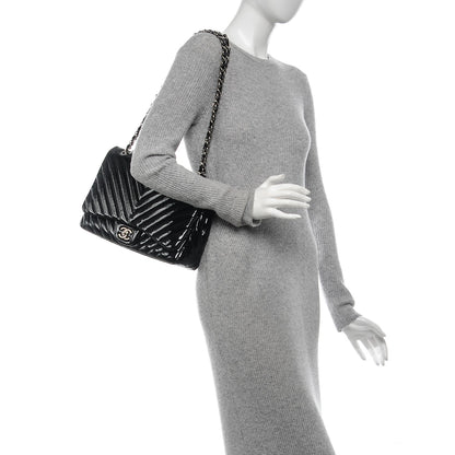 Chanel Patent Chevron Jumbo Single Flap Black 2 of 8