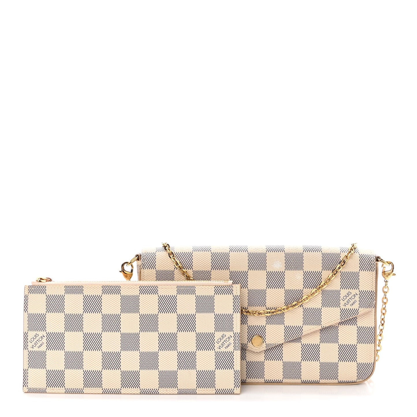 Damier Azur Pochette Felicie Chain Wallet Rose Ballerine