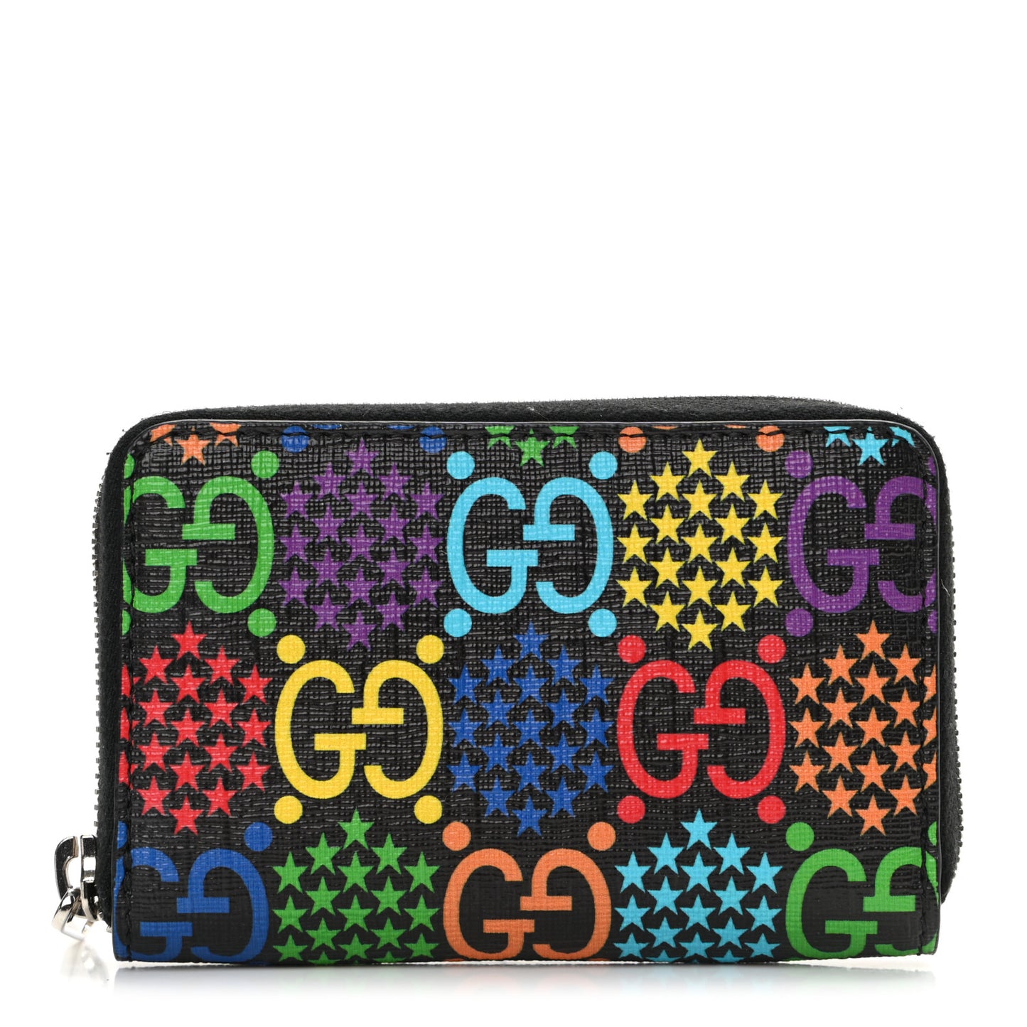 GG Supreme Monogram Psychedelic Zip Around Card Case Wallet Black