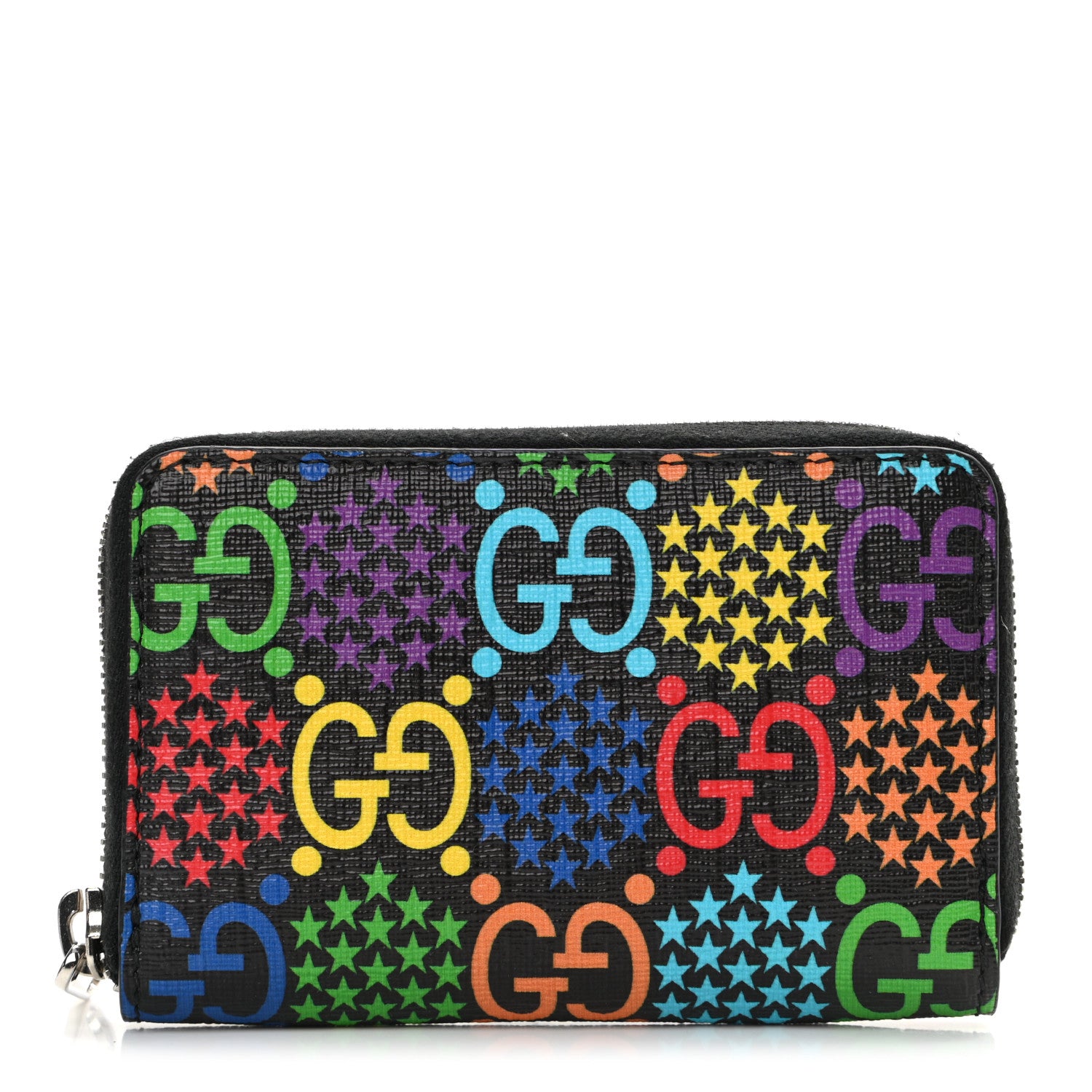 Gucci GG Supreme Monogram Psychedelic Zip Around Card Case Wallet Black 1 of 8