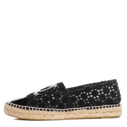 Chanel Lace Patent CC Espadrilles 38 Black 1 of 9