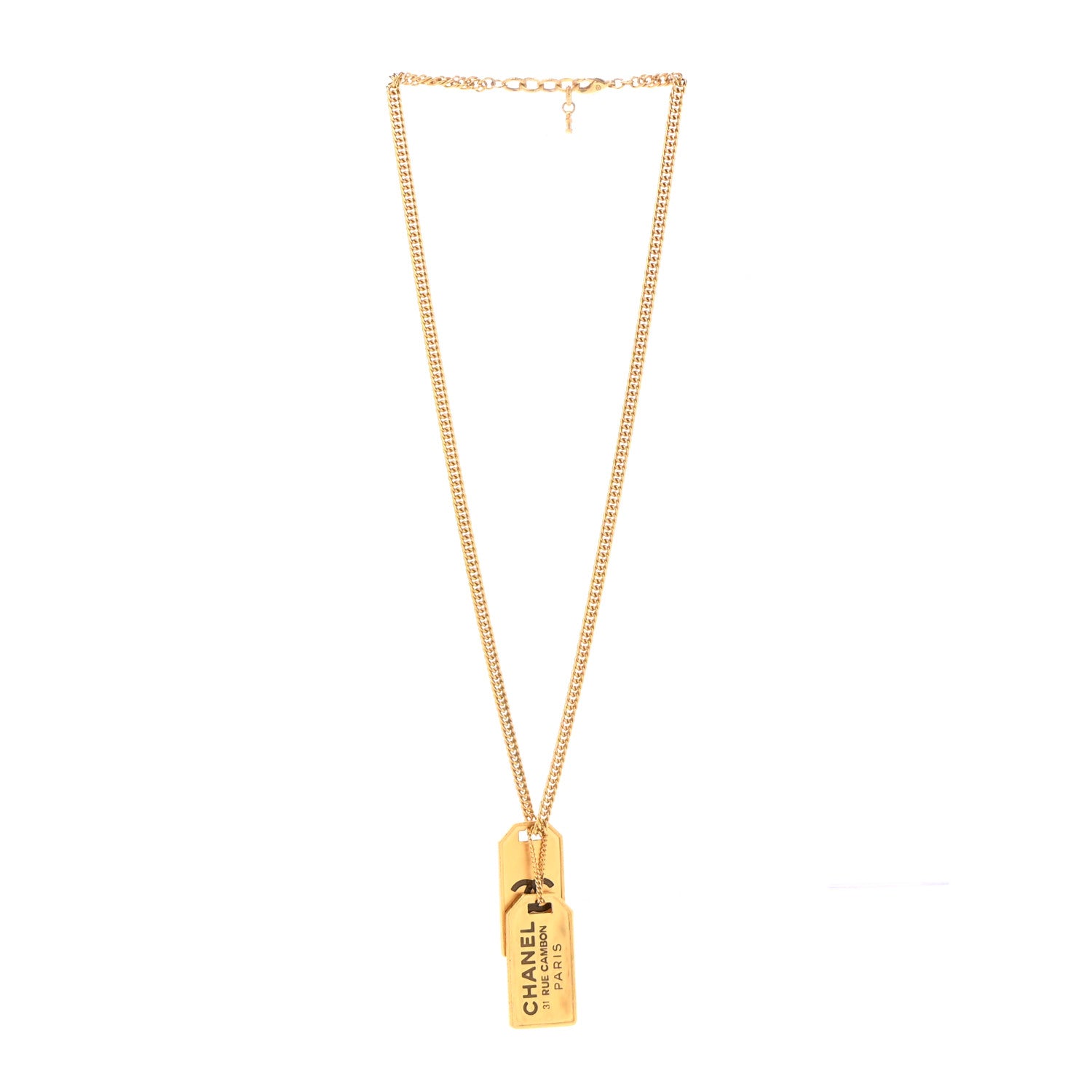 Chanel ID Dog Tag Charm Necklace Gold 3 of 6
