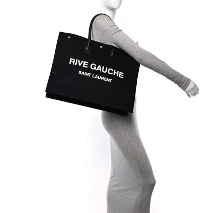 Saint Laurent Linen Calfskin Rive Gauche Tote Black 2 of 10