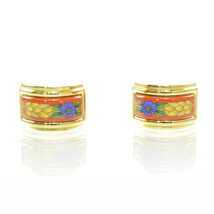 Hermes Enamel Floral Huggie Clip On Earrings Gold 1 of 3