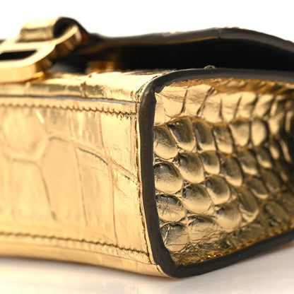 Balenciaga Metallic Calfskin Crocodile Embossed Hourglass Top Handle Bag Mini with Chain Gold 10 of 10