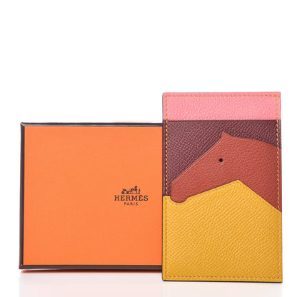 Hermes Epsom Evercolor Les Petits Chevaux Card Holder Ambre Brique Rouge H Rose Ete 8 of 8