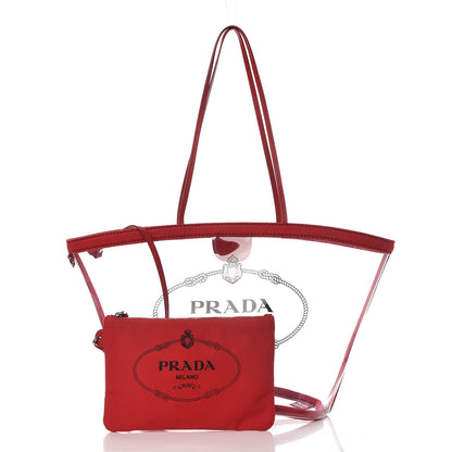 Prada Plexiglass Calfskin Small Shopper Tote Rosso 3 of 11