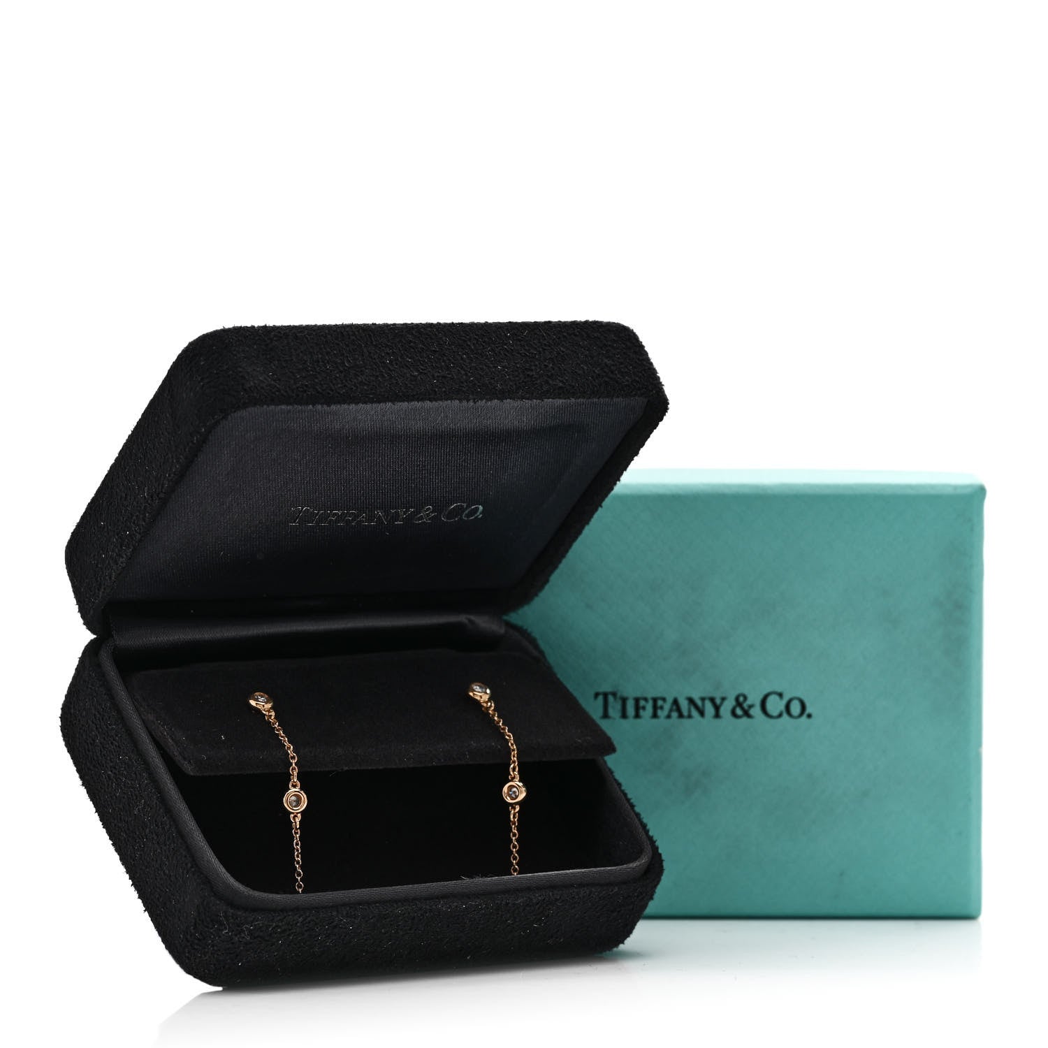 Tiffany 18K Rose Gold Diamond .24ctw Elsa Peretti Diamonds by the Yard Drop Earrings 6 of 6