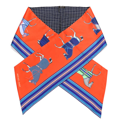 Hermes Silk Couvertures et Tenues de Jour a Carreaux Maxi Twilly Cut Vermillon Marine Ciel 1 of 4