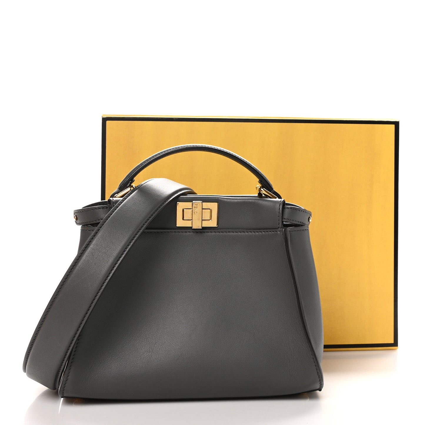 Vitello Seta Chenille FF Mini Peekaboo Iconic Satchel Anthracite Asfalto