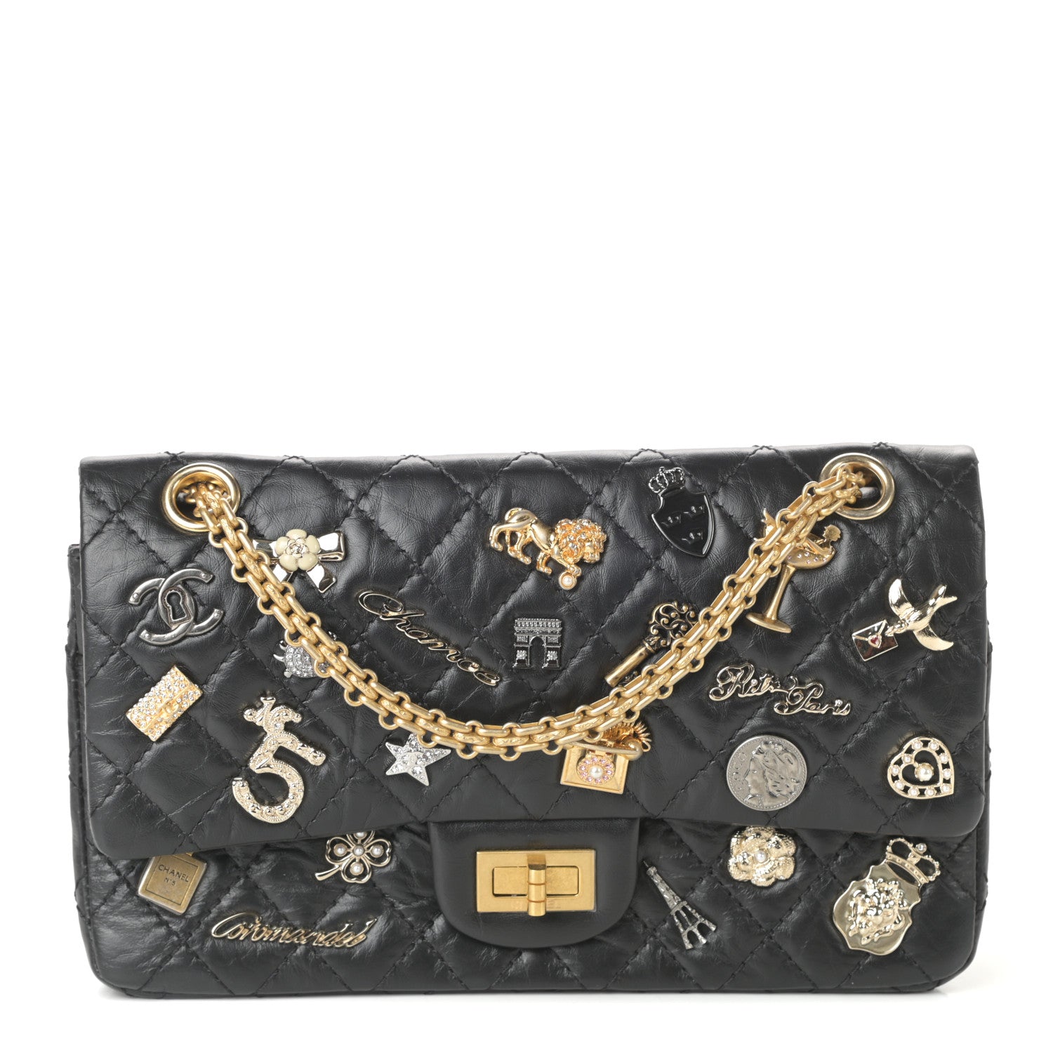 Chanel Aged Calfskin Lucky Charms 2.55 Reissue 225 Flap Black 1 of 9