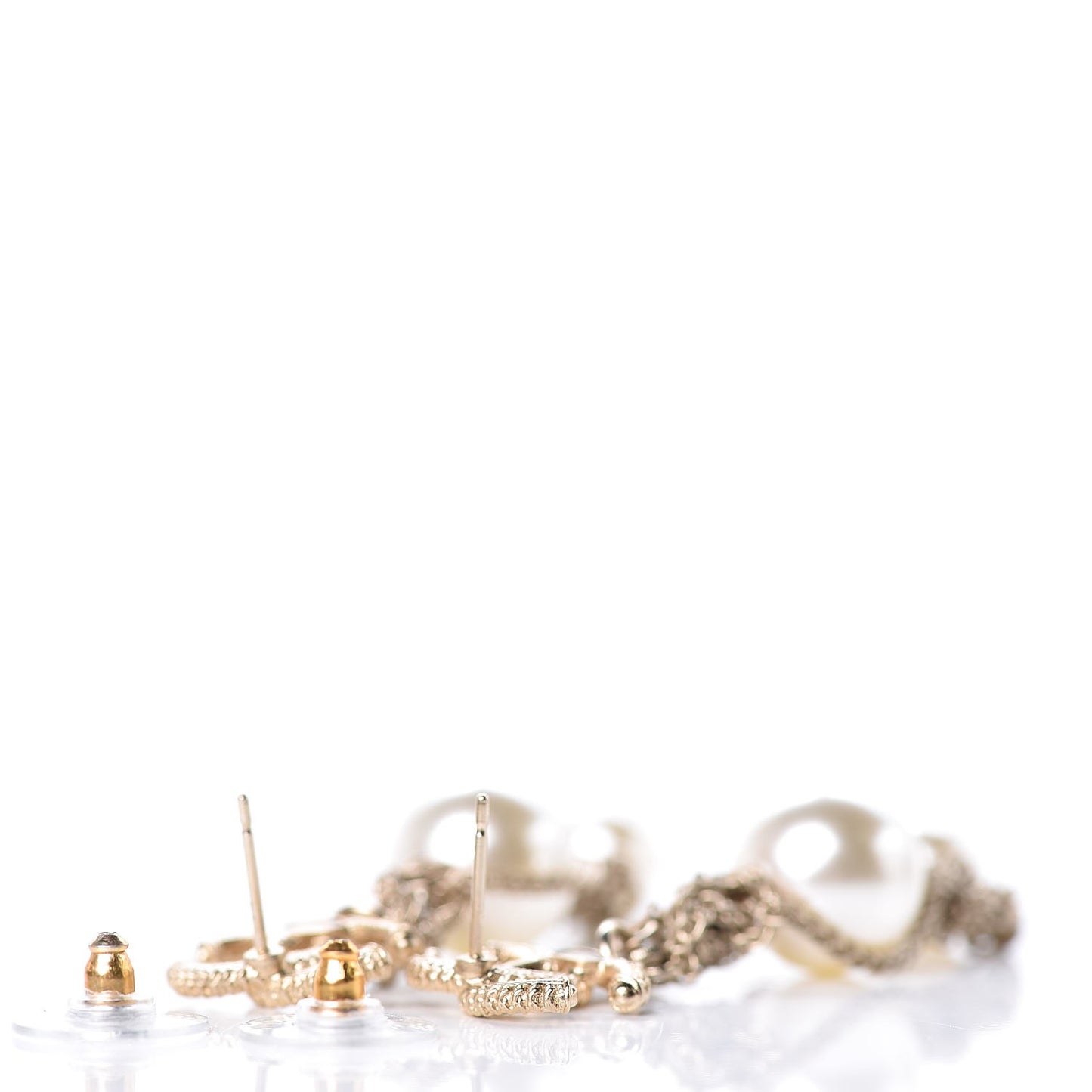 Chain Pearl CC Drop Earrings Light Gold