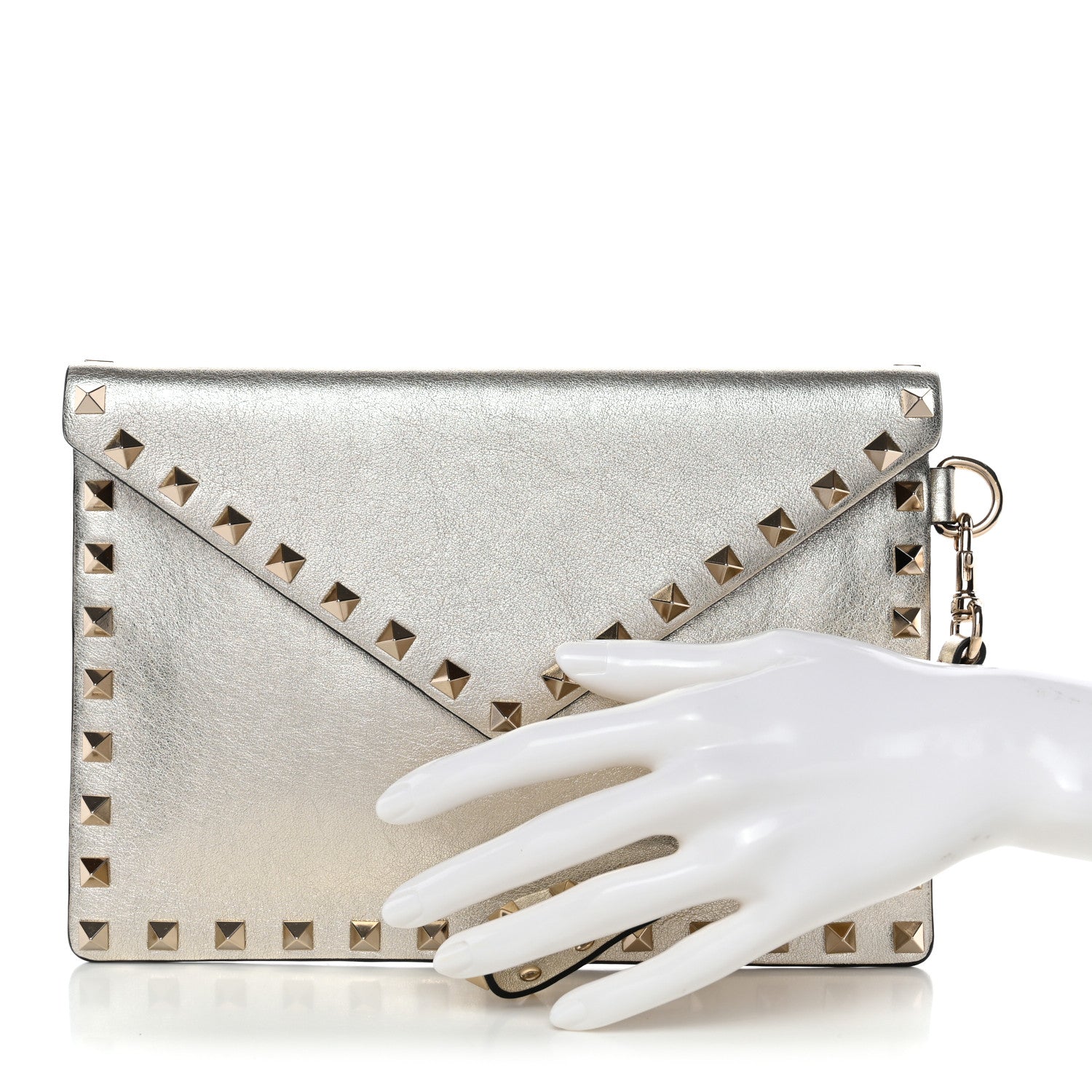 Valentino Garavani Metallic Calfskin Medium Rockstud Envelope Flat Wristlet Pouch Sahara 2 of 8