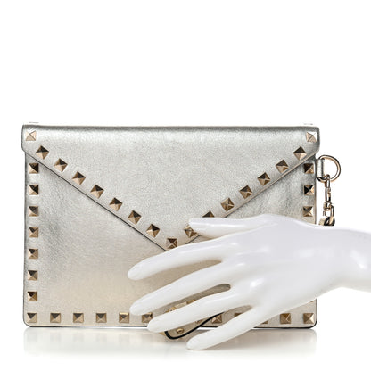 Valentino Garavani Metallic Calfskin Medium Rockstud Envelope Flat Wristlet Pouch Sahara 2 of 8