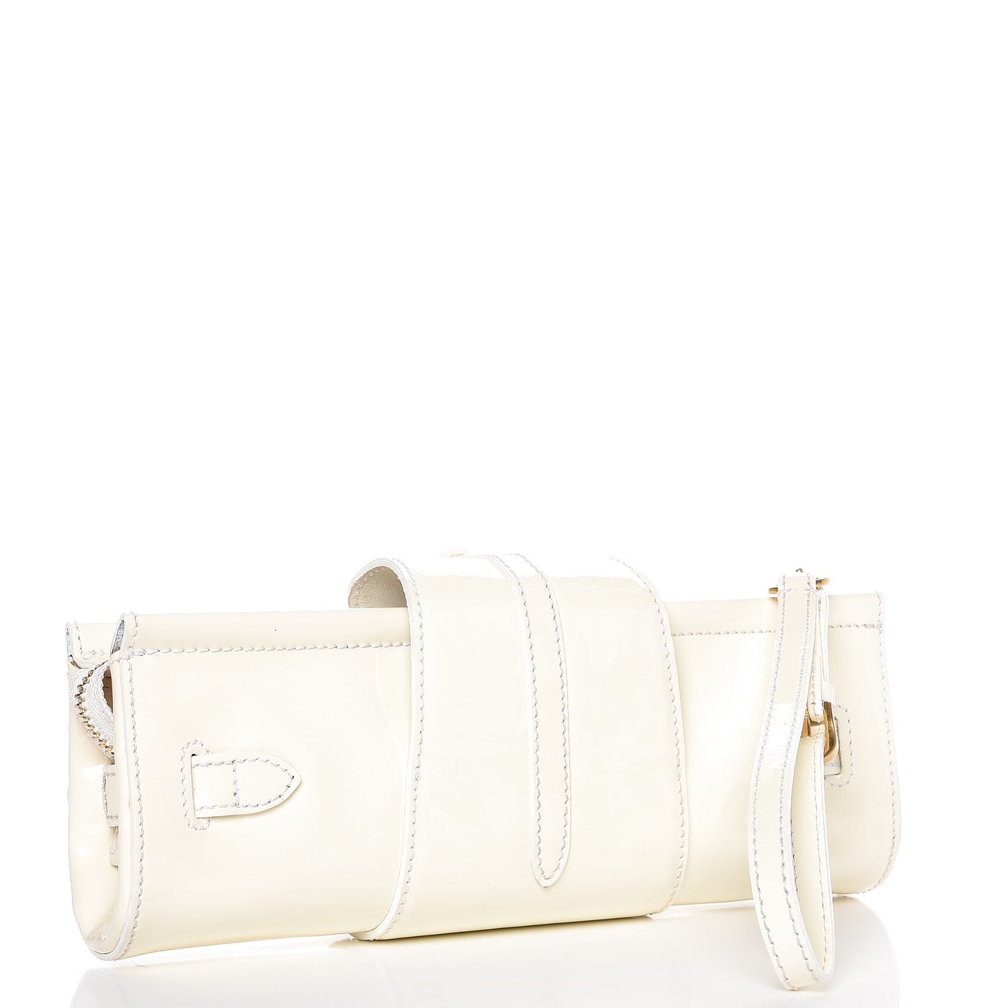 Patent Calfskin Tulita Clutch Off White