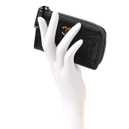 Chanel Lambskin Camellia Embossed Key Holder Case Black 2 of 8