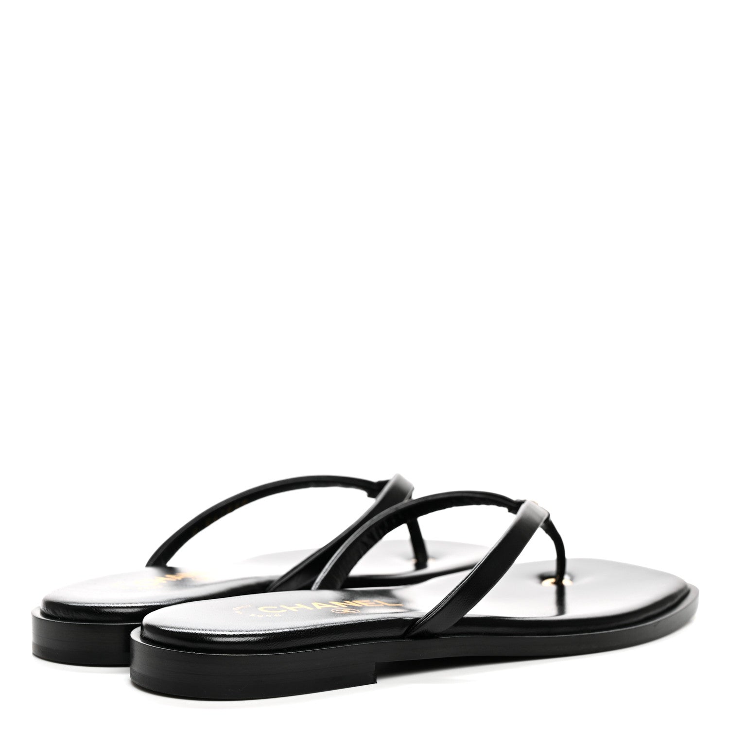 Chanel Goatskin CC Times Square Thong Sandals 37.5 Black 5 of 10