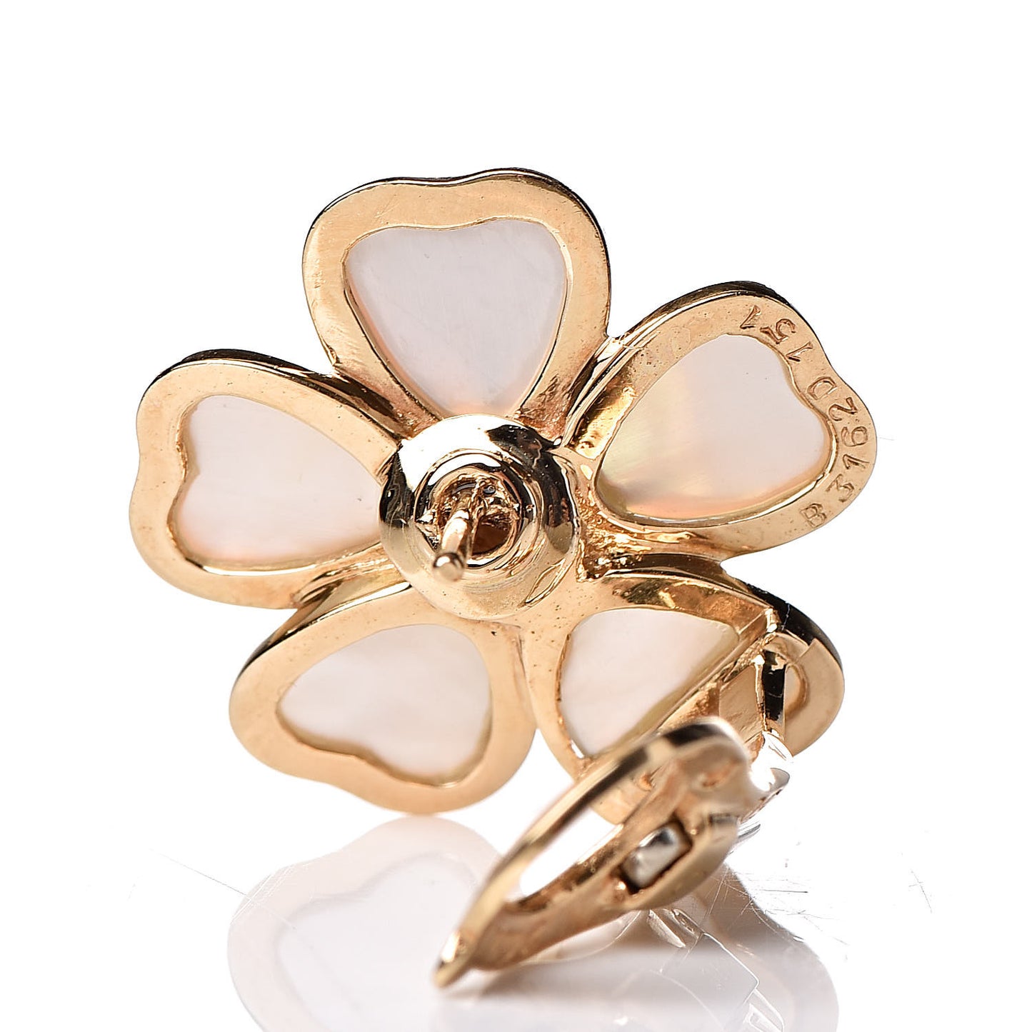 18K Yellow Gold Diamond Mother of Pearl Nerval Flower Earrings