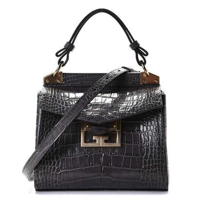 Givenchy Calfskin Crocodile Embossed Small Mystic Shoulder Bag Storm Grey 1 of 6