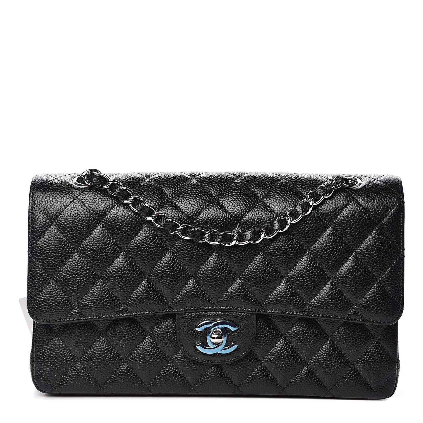 Caviar Quilted Medium Double Flap Black