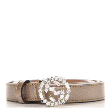 Gucci Metallic Calfskin Crystal Interlocking G Belt 110 44 Golden Beige 1 of 5