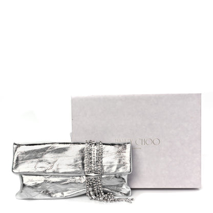 Jimmy Choo Vintage Metallic Calfskin Crystal Zandra Clutch Bag Silver 10 of 10