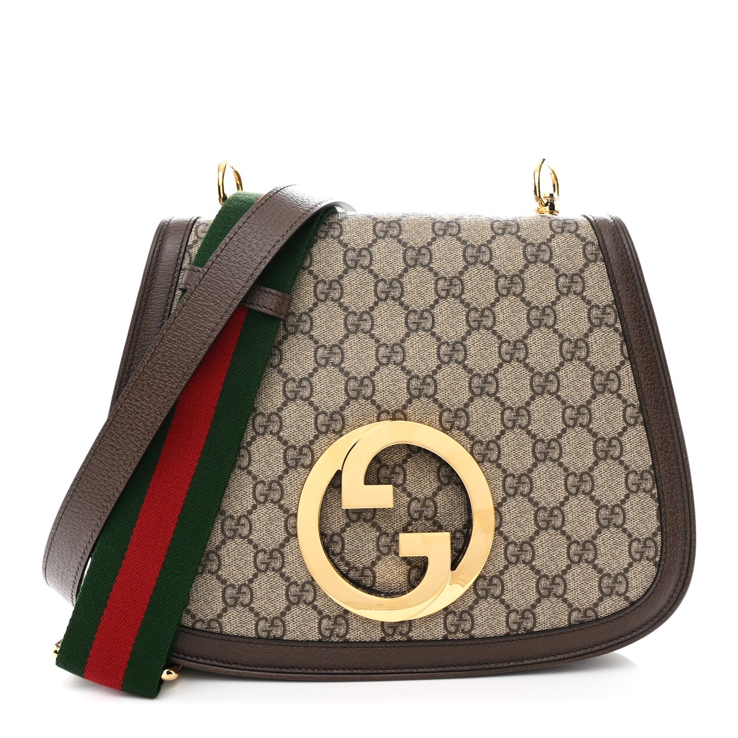 GG Supreme Monogram Textured Dollar Calfskin Web Medium Blondie Shoulder Flap Bag Beige Ebony New Acero