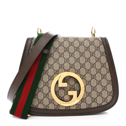 Gucci GG Supreme Monogram Textured Dollar Calfskin Web Medium Blondie Shoulder Flap Bag Beige Ebony New Acero 1 of 11