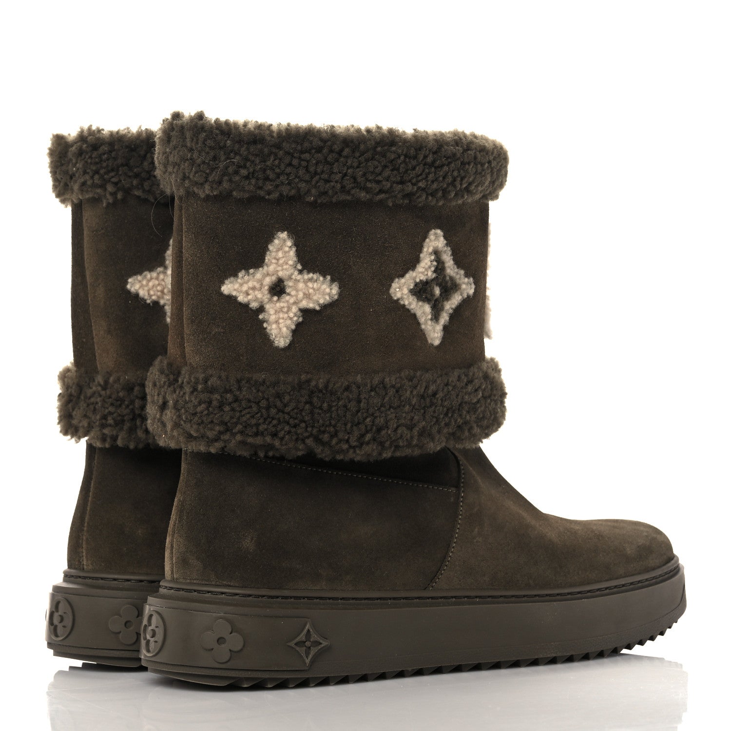 Louis Vuitton Suede Calfskin Shearling Snowdrop Flat Ankle Boot 41 Khaki 4 of 9