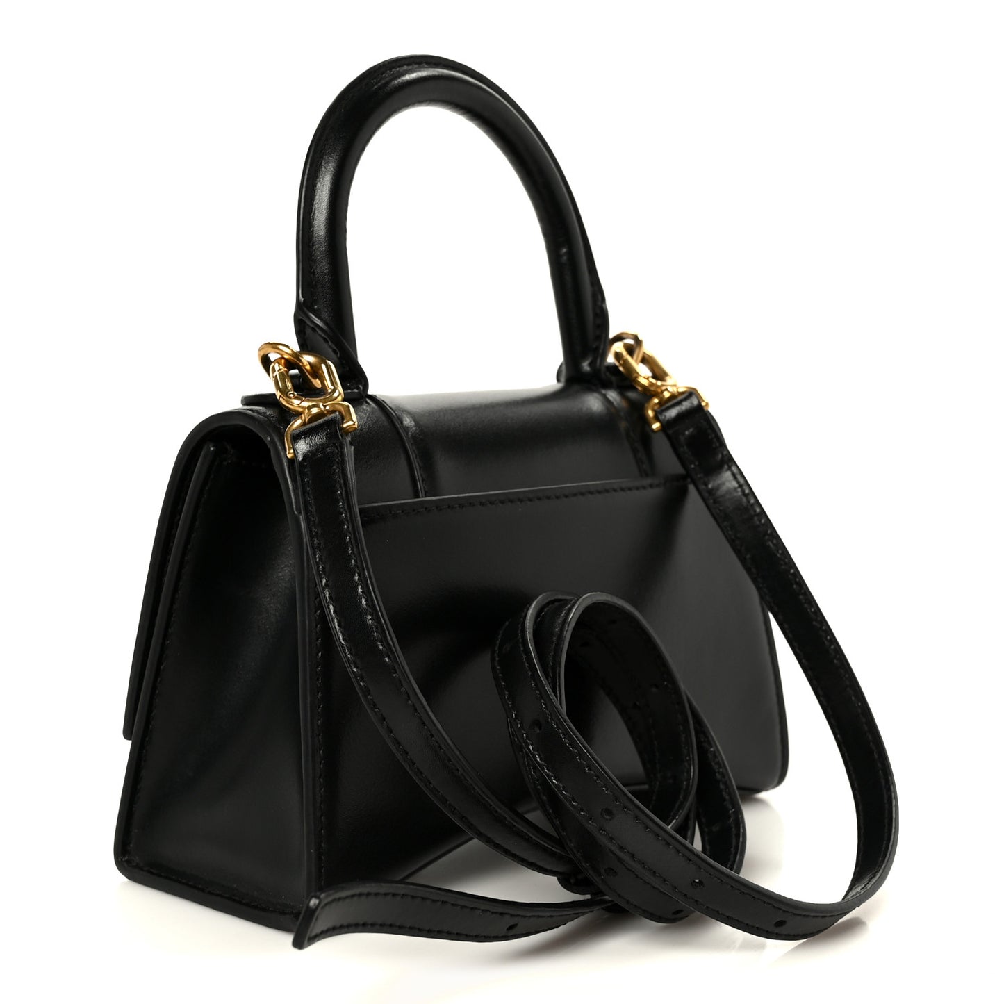 Shiny Box Calfskin Hourglass Top Handle Bag XS Black