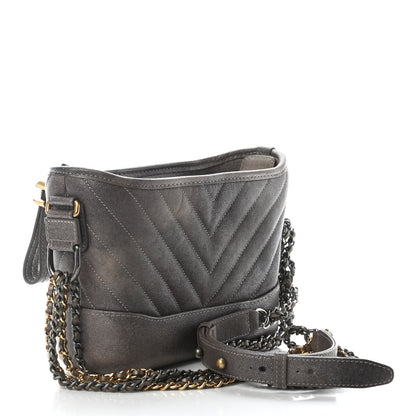 Chanel Metallic Caviar Chevron Quilted Small Gabrielle Hobo Light Silver Gold 3 of 9