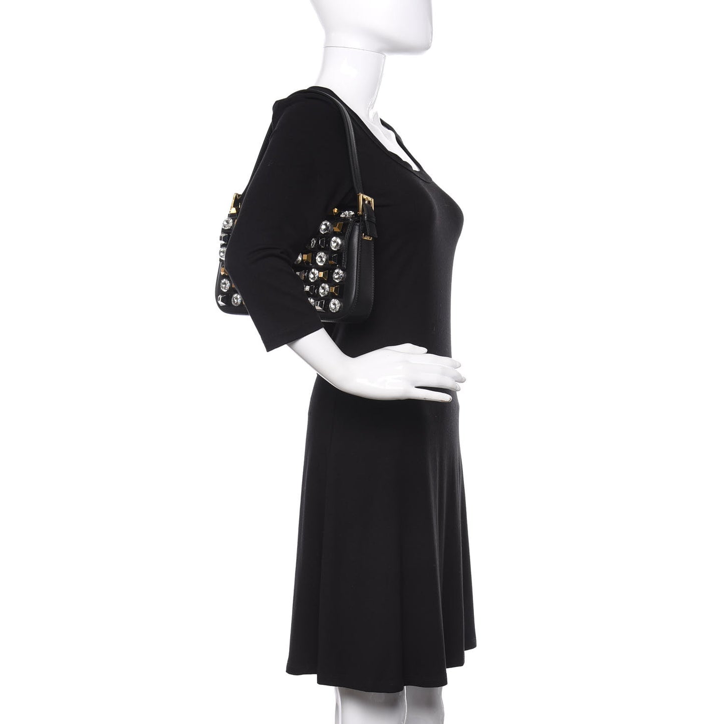 Vitello Dolce Studded Baguette Black Gold