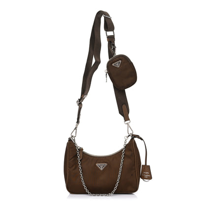 Prada Tessuto Nylon Saffiano Re-Edition 2005 Shoulder Bag Cacao 1 of 14